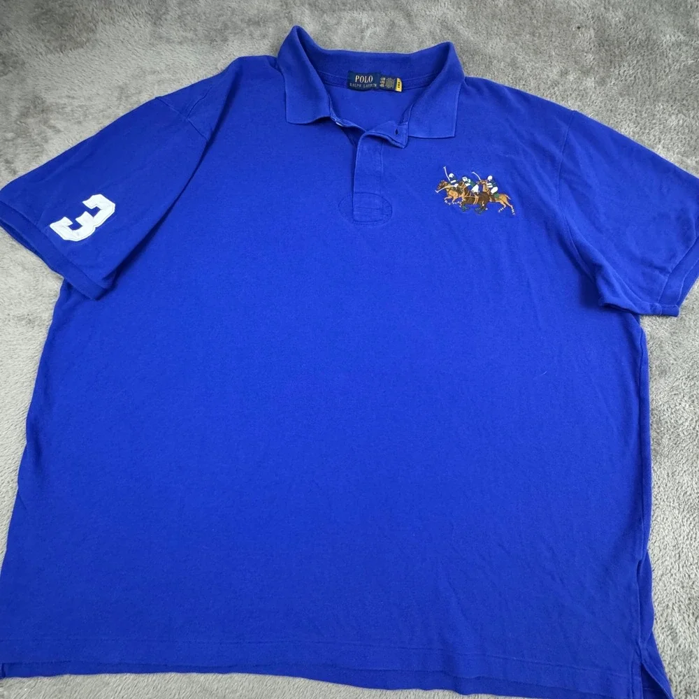 Polo Ralph Lauren Polo Shirt Mens 4XB Blue Good Multi-Pony Logo Big & Tall 3867